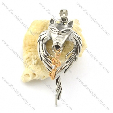casting wolf pendant with a rose gold key p001356