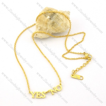 Gold Plating NO and YES charm necklace n000473