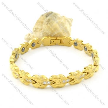 gold plating stainless steel bracelet CNC clear stones b001693