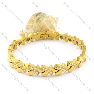 gold plating stainless steel bracelet CNC clear stones b001692