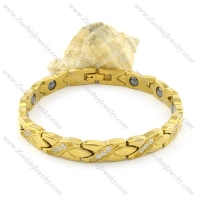 gold plating stainless steel bracelet CNC clear stones b001690