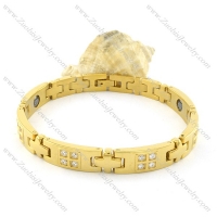 gold plating stainless steel bracelet CNC clear stones b001688