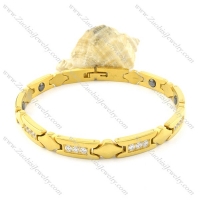 gold plating stainless steel bracelet CNC clear stones b001686