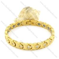 gold plating stainless steel bracelet CNC clear stones b001685