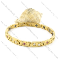 gold plating stainless steel bracelet CNC clear stones b001682