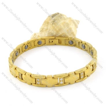 gold plating stainless steel bracelet CNC clear stones b001677