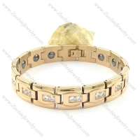 gold plating stainless steel bracelet CNC clear stones b001676