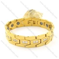 gold plating stainless steel bracelet CNC clear stones b001675