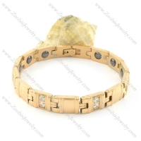 gold plating stainless steel bracelet CNC clear stones b001674