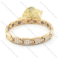 gold plating stainless steel bracelet CNC clear stones b001669