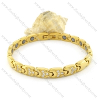 gold plating stainless steel bracelet CNC clear stones b001666