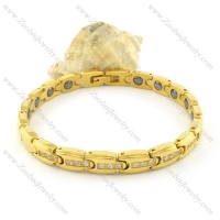 gold plating stainless steel bracelet CNC clear stones b001664