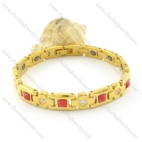 gold plating stainless steel bracelet CNC clear stones b001659