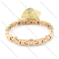 gold plating stainless steel bracelet CNC clear stones b001658