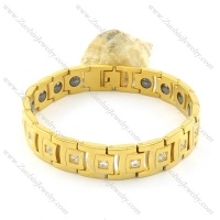 gold plating stainless steel bracelet CNC clear stones b001655