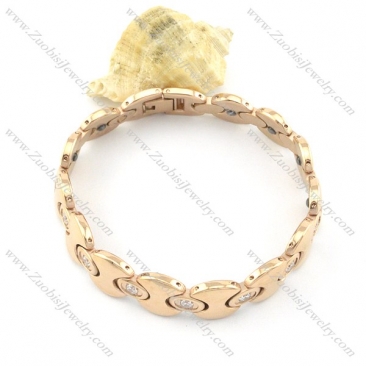 gold plating stainless steel bracelet CNC clear stones b001654