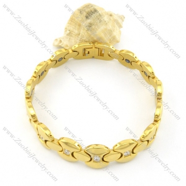 gold plating stainless steel bracelet CNC clear stones b001653