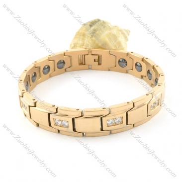 gold plating stainless steel bracelet CNC clear stones b001651