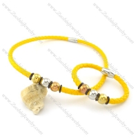 bright-coloured yellow leather jewelry set can wholesale stainless steel jewelry in guangzhou s000749