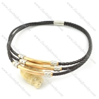 wholesale leather necklace with rose gold stainless steel tube n000453