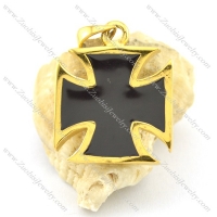 black epoxy iron cross pendant in gold tone p001610