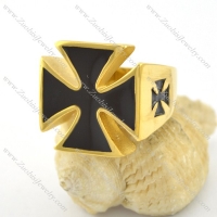 black epoxy gold plated iron cross ring r001577