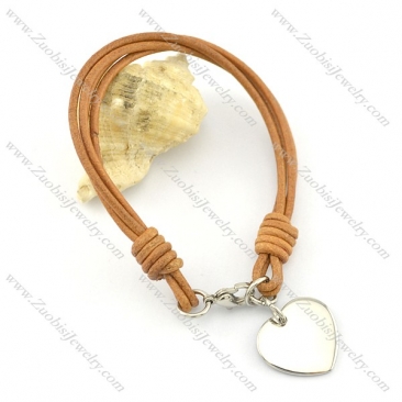 Stainless steel heart-shaped pendant Yellow Leather Rope Bracelet b002307