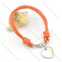 Stainless steel heart-shaped pendant Orange Red Leather Rope Bracelet b002308