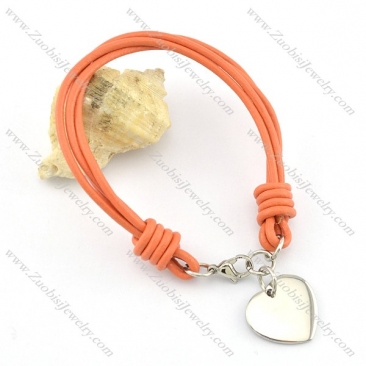 Stainless steel heart-shaped pendant Orange Red Leather Rope Bracelet b002308