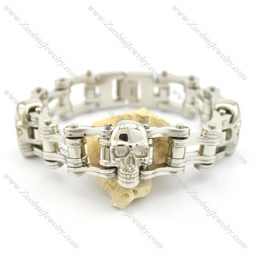 22.5cm long 3 skull heads motorcycle bike chain bracelet b002432