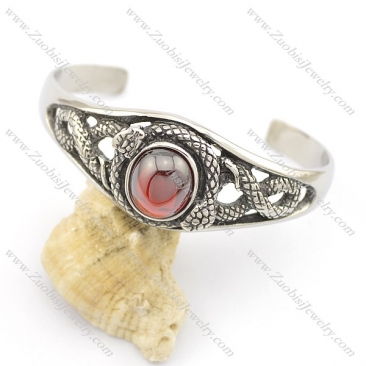 316L stainless steel snake bangle with round cardinal color stone b002492
