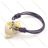 purple leather cord bracelet with heart charm b002556