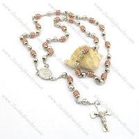 Pale Red Rosary Chain Necklace with Jesus Cross Pendant n000711