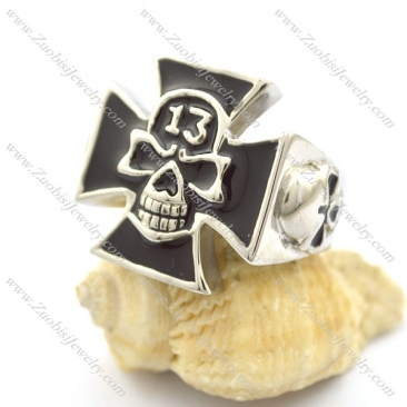 black epoxy 13 skull ring for bikers r001797