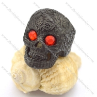 flame red eye black flower skull ring r002000