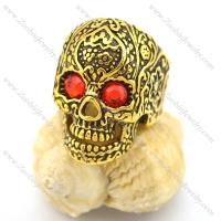 red-hot rhinestone eyes gold plating flower skull ring r002004