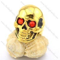 Gold Skull Rings in Stainless Steel with Red Rhinestones Eyes r002008