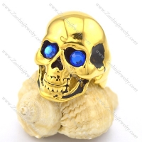 Skull Ring Gold Finishing with Blue Stone Eyes r002009