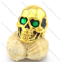 Skull Gold Ring in Stainless Steel with Green Stone Eyes r002010