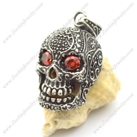 two ruby crystal eyes flower skull pendant p002080