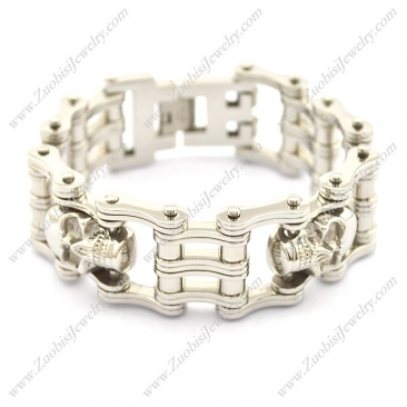 Biker Jewelry Silver Tone with Skulls Bike Chain Bracelet b002832