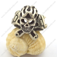 Spanner Fire Skull Ring for Biker r002344