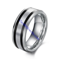 Steel Tone Tungsten Ring with 2 Black Lines in 0.8cm Wide JR490004