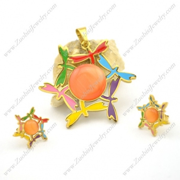 Six Colorful Dragonflies Jewelry Set s001043