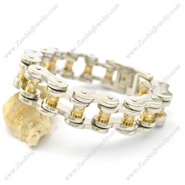 17.5mm Wide CNC Crystals in Middle of Motorcycle Bike Chain Bracelet b003068