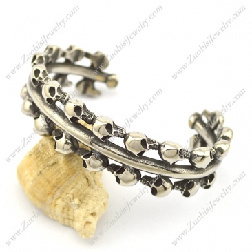 2 Lines Skull Heads Bangle b003148