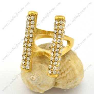 Gold-plating H Ring with Rhinestones r002700