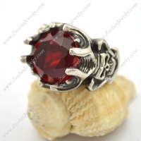 Stainless Steel Skull Engagement Ring with Clear Red Facted Stone r002705