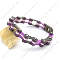 Matte Black Outside and Purple Inside Stainless Steel Bike Chain Bracelet b003490