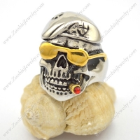 Smooking Skull wearing Instyle Golded Glasses Ring r002775